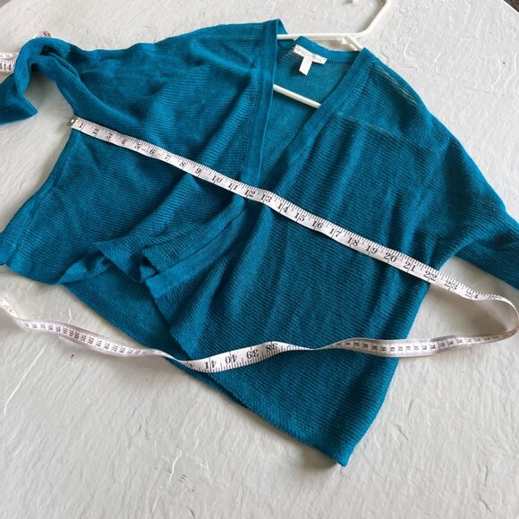 Eileen Fisher 100% Organic Linen Open Front Cardigan Blue Green Size S - Picture 7 of 7